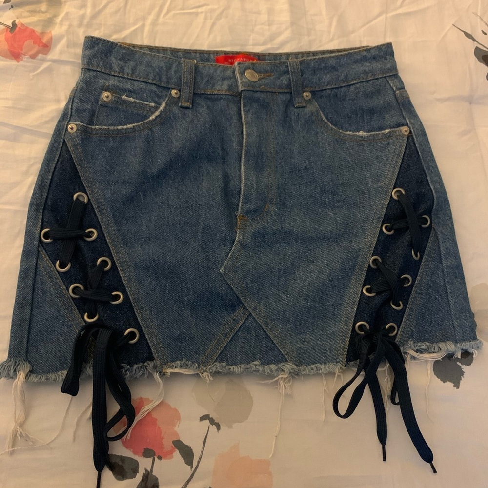 Lace Up Denim Skirt